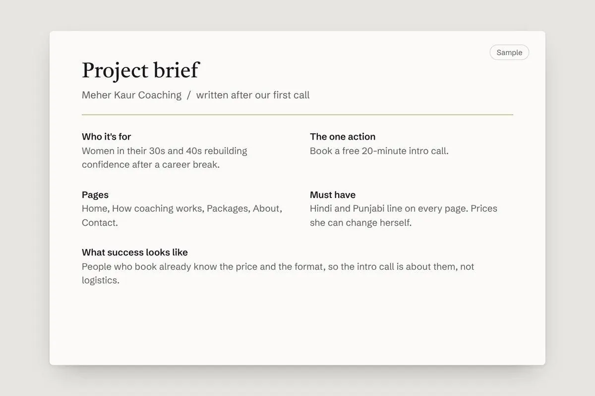 Sample one-page project brief