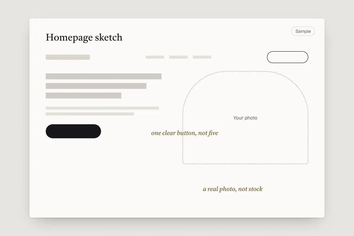 Sample homepage sketch with notes
