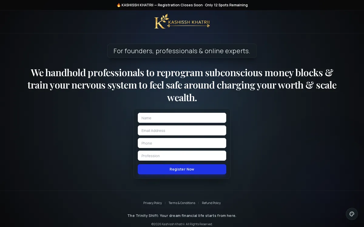 Coach Kashish — life coach website homepage built by Sandhu Web Studio